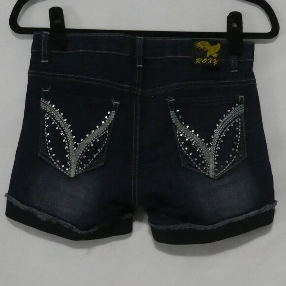 ROXY JEANS | size 26 | Denim Shorts | Rolled Bottom Hem | Stitched Back Pockets - Picture 2 of 14